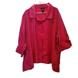 Ali Miles Plus Sz 3X Bright Pink Irridescent Swing Jacket Lagenlook Shimmery